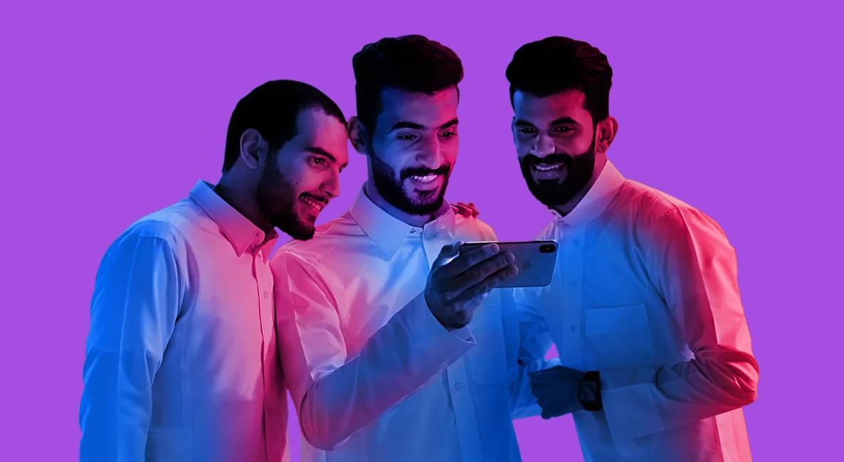 Group of arab friends looking happy